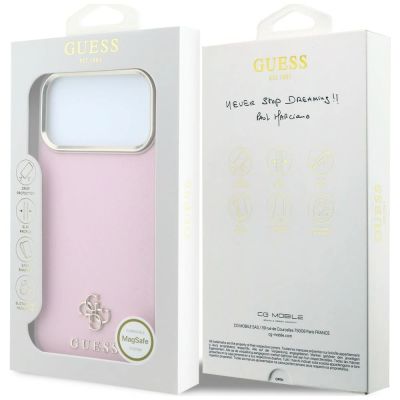 8. Guess Saffiano Small 4G & Classic Logo MagSafe Hülle für iPhone 18 Pro / 17 Pro – Rosa
