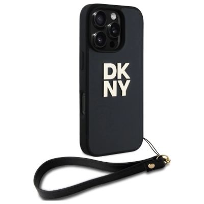 3. DKNY Wrist Strap Stock Logo Hülle für iPhone 16 Pro Max – Schwarz