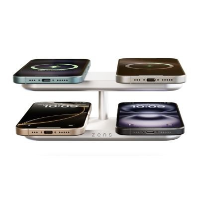 5. Zens Aluminium Series Quattro Pro 4 Kabelloses Ladegerät mit 65W 4x 15W Qi2 Netzteil Weiß ZEQC01W/00