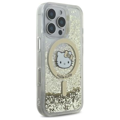 4. Hello Kitty Liquid Glitter Fever MagSafe Hülle für iPhone 16 Pro – Gold