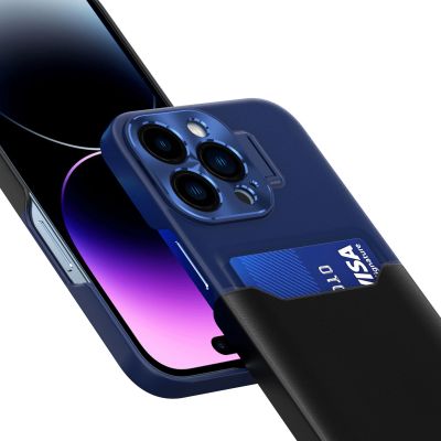5. Leder Stand Case für iPhone 14 Cover Card Wallet mit Ständer blau