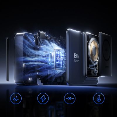 8. Baseus Nomos NH21 Qi2 160W 5-in-1 Kabellose Ladestation mit einziehbarem Kabel – Schwarz