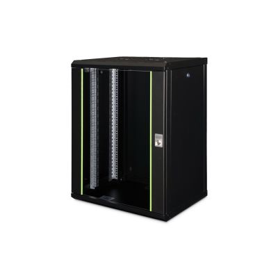 10. Digitus Unique 19" 16U Wand-Netzwerkschrank 600x450 mm, Glastür, schwarz, ungeteilt, montiert, 100 kg