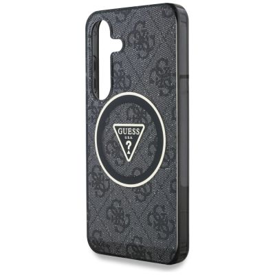 6. Guess 4G Glitter Triangle Buttons MagSafe Hülle für Samsung Galaxy S25 schwarz