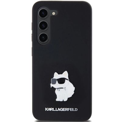 3. Karl Lagerfeld Silikon Choupette Metal Pin Hülle für Samsung Galaxy S23 – Schwarz