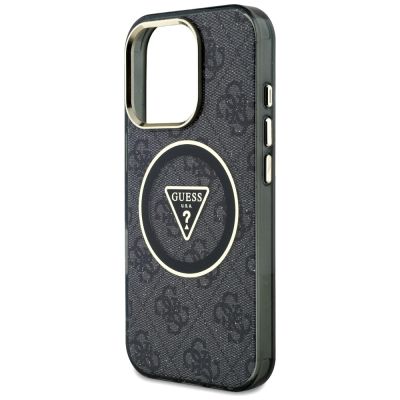 6. Guess IML Metal Glitter 4G Circle Triangle MagSafe Case für iPhone 16 Pro - Schwarz