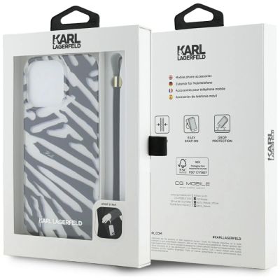 7. Karl Lagerfeld IML Zebra Pattern & Cord Hülle für iPhone 15 Pro – Schwarz