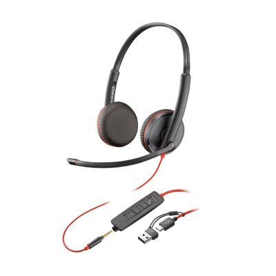 124. POLY Blackwire 3225 USB-C Stereo-Headset + 3,5-mm-Klinkenstecker + USB-C/A-Adapter (Multipack)