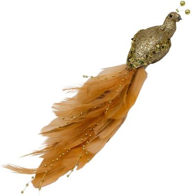 12. Dekorativer Vogel an der Klammer, 38 cm, Gold