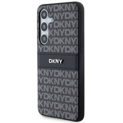 8. DKNY Leder-Monostreifen- und Metall-Logo-Hülle für Samsung Galaxy S24+ – Schwarz