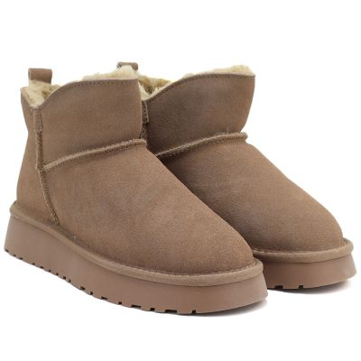 4. Damen-Lederstiefeletten mit beiger Plateau-Schneestiefelsohle Vinceza 97961