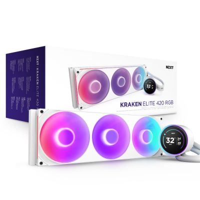 2. NZXT Kraken Elite 420 RGB All-in-One-Flüssigkeitskühler für Prozessoren, 14 cm, Weiß, 1 Stück.