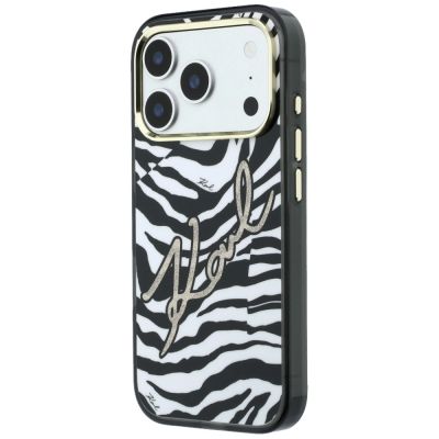 2. Karl Lagerfeld IML Signature Zebra Glitter MagSafe Hülle für iPhone 17 Pro Max / 18 Pro Max – Gold