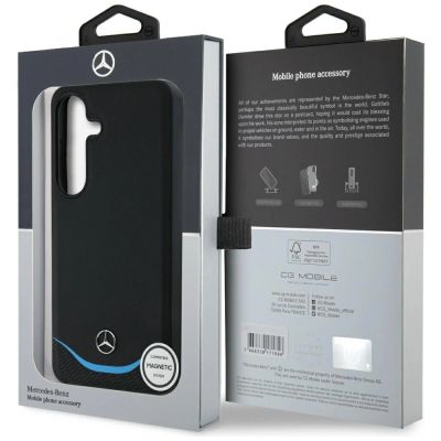 8. Mercedes Leder Kontrastblau Horizontal Curve MagSafe Hülle für Samsung Galaxy S25 - Schwarz
