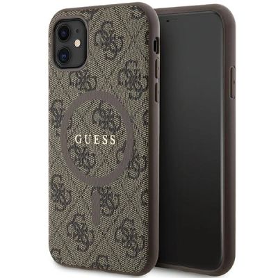 Guess GUHMN61G4GFRW iPhone 11 6,1" / Xr braun/braunes Hardcase 4G Collection Leder Metall Logo MagSafe