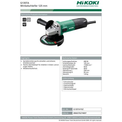 2. Hikoki G13STA Winkelschleifer 1,8 kg