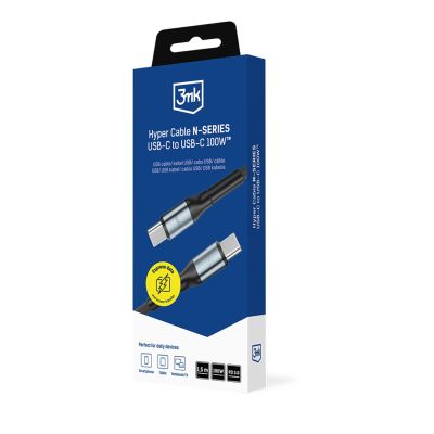 8. 3mk Hyper Cable N-SERIES USB-C / USB-C 1,5 m PD 3.0 QC 3.0 20 V / 5 A 100 W – Schwarz