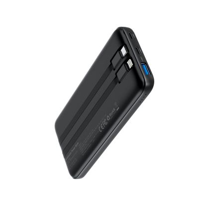 2. Choetech B654 10000 mAh 22,5 W USB-A/USB-C/Micro-USB-Powerbank mit integriertem USB-C/ Lightning Kabel – Schwarz
