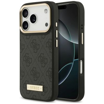 Guess 4G Logo Plate MagSafe Hülle für iPhone 18 Pro Max / 17 Pro Max – Schwarz