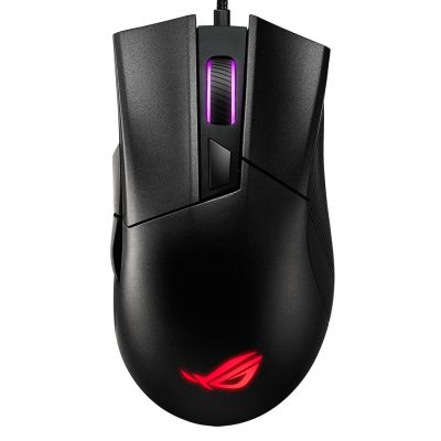 ASUS ROG Gladius II Core Gaming-Maus, rechte Seite, USB Typ-A, optischer Sensor, 6200 DPI