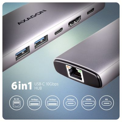 Axagon HMC-6G2L Kabelgebundene Dockingstation USB 3.2 Gen 2 (3.1 Gen 2) Typ-C Aluminium
