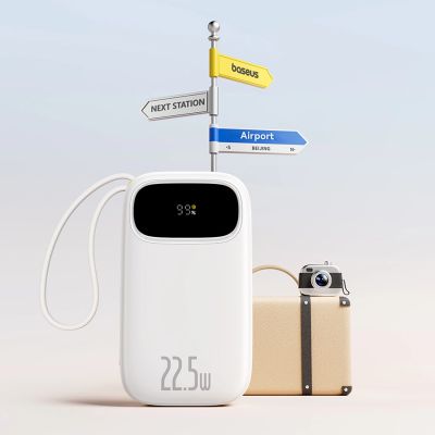 6. Baseus EnerFill FC31 20000 mAh 22,5 W Powerbank mit Digitalanzeige und 2 integrierten Kabeln (USB-C + Lightning) - Weiß