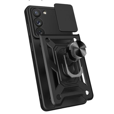 8. Hybrid Armor Camshield Hülle für Samsung Galaxy S23+ gepanzerte Hülle mit Kameraabdeckung blau