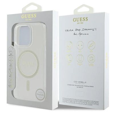 8. Guess IML Glitter Circle MagSafe Case für iPhone 16 Pro Max - Transparent