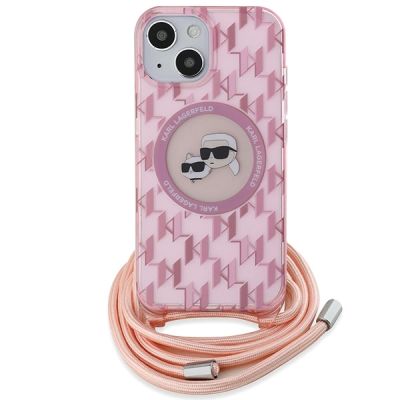 2. Karl Lagerfeld IML Crossbody Monogram Karl & Choupette Head MagSafe-Hülle für iPhone 15 / 14 / 13 – Rosa