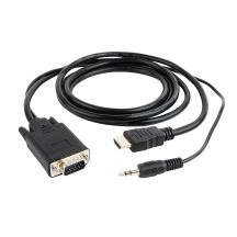 Adapter GEMBIRD A-HDMI-VGA-03-6 (HDMI M - D-Sub (VGA), Jack stereo 3,5 mm M; 1,8m; kolor czarny)