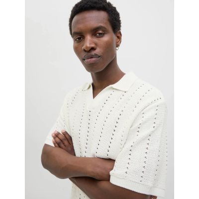 7. Jack&Jones Herren T-Shirt JORPAROS KNIT ESTER SS CROCHET POLO 12272562 SEA SALT