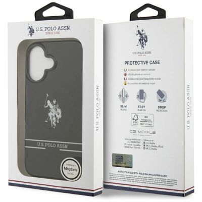 8. US Polo DH und unteres Streifenlogo MagSafe iPhone 17 Hülle – Schwarz