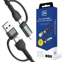 3mk Hyper Cable N-SERIES 2-in-2 USB-A/USB-C und USB-C/ Lightning 1,2 m QC 3.0 9 V/2 A 60 W – Schwarz