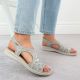 7. Elastische Damen-Sandalen mit hohem Absatz und Blumenmuster, grau, Unisoft 7196