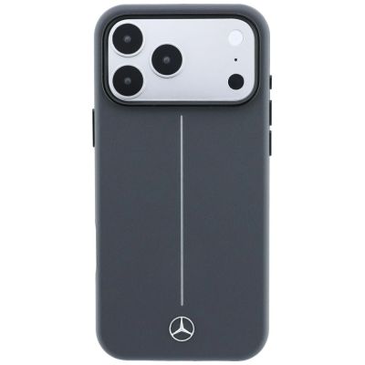 3. Mercedes Leder-Halbhülle mit ikonischer Linie und MagSafe-Design für iPhone 18 Pro / 17 Pro – Dunkelgrau