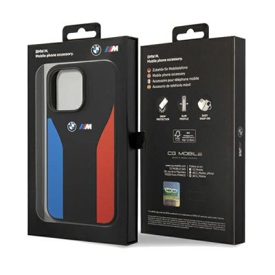 8. BMW Silikonhülle mit blauen und roten Streifen aus der M-Kollektion für iPhone 15 Pro Max – Schwarz
