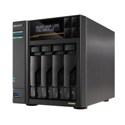 NAS Asustor AS6804T; Tower; 4x (3,5" SATA HDD/ 2,5" SSD); AMD Ryzen Embedded V3C14; 16 GB ECC DDR5 SODIMM (max. 64 GB), 2x 10GbE, 2x 5GbE, 4x M.2 2280 NVMe PCIe 4.0, 2x USB 4.0, 2x USB 3.2 Gen, 1x optionale 10GbE-Karte