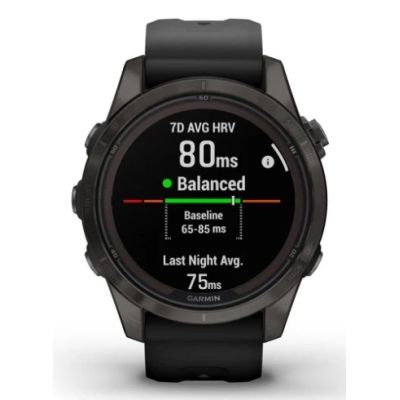 5. Garmin Fenix 7S Pro 42 mm Saphirgrau Titan DLC Uhr mit schwarzem Armband
