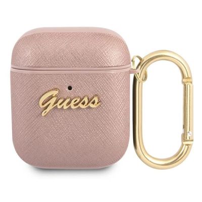 Guess GUA2SASMP AirPods decken die rosa/rosa Saffiano Script Metal Collection ab