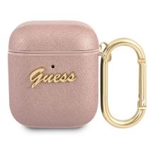 Guess GUA2SASMP AirPods decken die rosa/rosa Saffiano Script Metal Collection ab