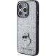 2. Karl Lagerfeld Feste Glitzer-Choupette-Logo-Metallnadelhülle für iPhone 15 Pro – Silber