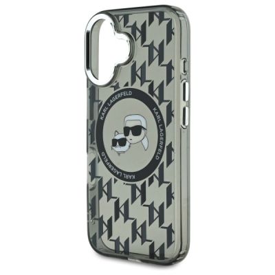 6. Karl Lagerfeld IML Monogram Karl & Choupette Head MagSafe-Hülle für iPhone 16 – Schwarz