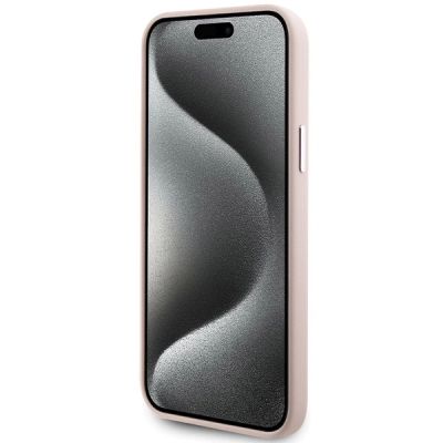5. Karl Lagerfeld Silikon Choupette Metall Pin Hülle für iPhone 15 Plus / 14 Plus – Rosa