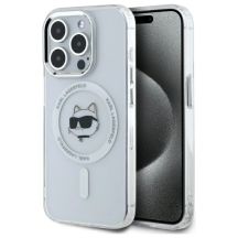 Karl Lagerfeld IML Metal Choupette Head MagSafe iPhone 15 Pro Hülle - Weiß