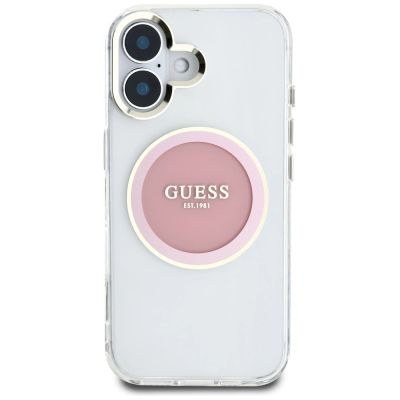 3. Guess IML Metal Colored Circle Classic Logo MagSafe iPhone 16 Hülle - Rosa