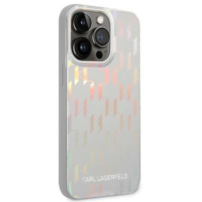 3. Karl Lagerfeld Monogram Iridescent Hülle für iPhone 14 Pro – Silber