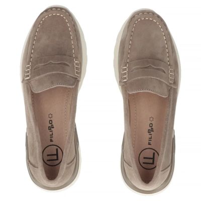 4. Beigefarbene Plateau-Loafer aus Leder für Damen, Modell Filippo DP7528