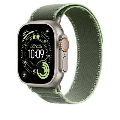 2. Apple Watch 49 mm Grün/Neon Trail Loop M/L – Natur-Titan-Finish