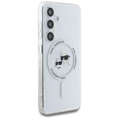 4. Karl Lagerfeld Button Case mit Karl & Choupette Logo-Print, MagSafe, Samsung Galaxy S25, Weiß