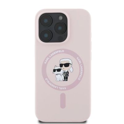 4. Karl Lagerfeld Silikon Karl&Choupette Heads MagSafe Hülle für iPhone 16 Pro Max – Rosa